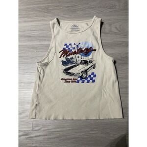 Ford Mustang Cropped Graphic Tank Top Women's M Regular Fit Beige Blue Red Black